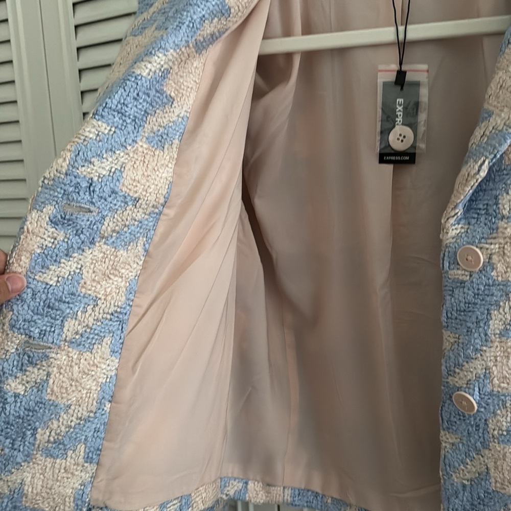 NWT Express Blue and Cream Houndstooth Tweed Cropped Jacket | Size Small - Picture 8 of 9